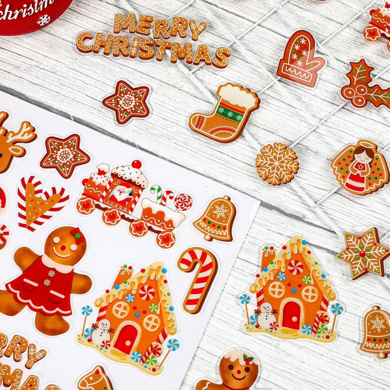 MARFOREVER 50 PCS Christmas Gel Window Clings, Reusable Gingerbread Man Theme Thick Gel Clings Stickers Decals for Christmas Kids Gift Toddlers Classroom Xmas Party Supplies Window Glass Decoration - Image 4
